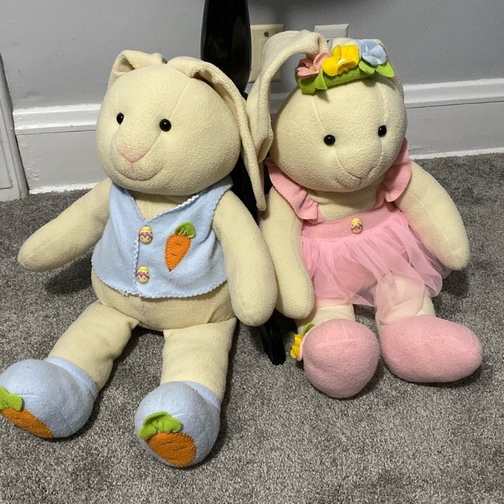 Vintage Zany Brainy Bunny Rabbit Stuffed Toys Stuffies Plush Easter Boy & Girl